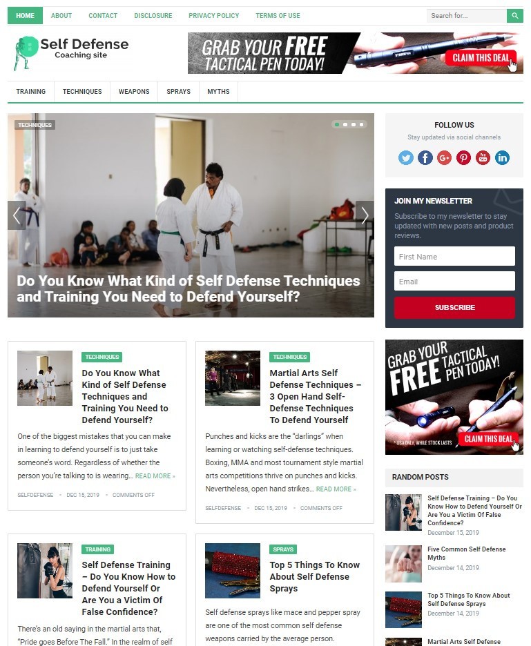 DFY SELF DEFENSE WORDPRESS THEME+FREE SETUP PRE-DESIGNED BANNERS AND ADS