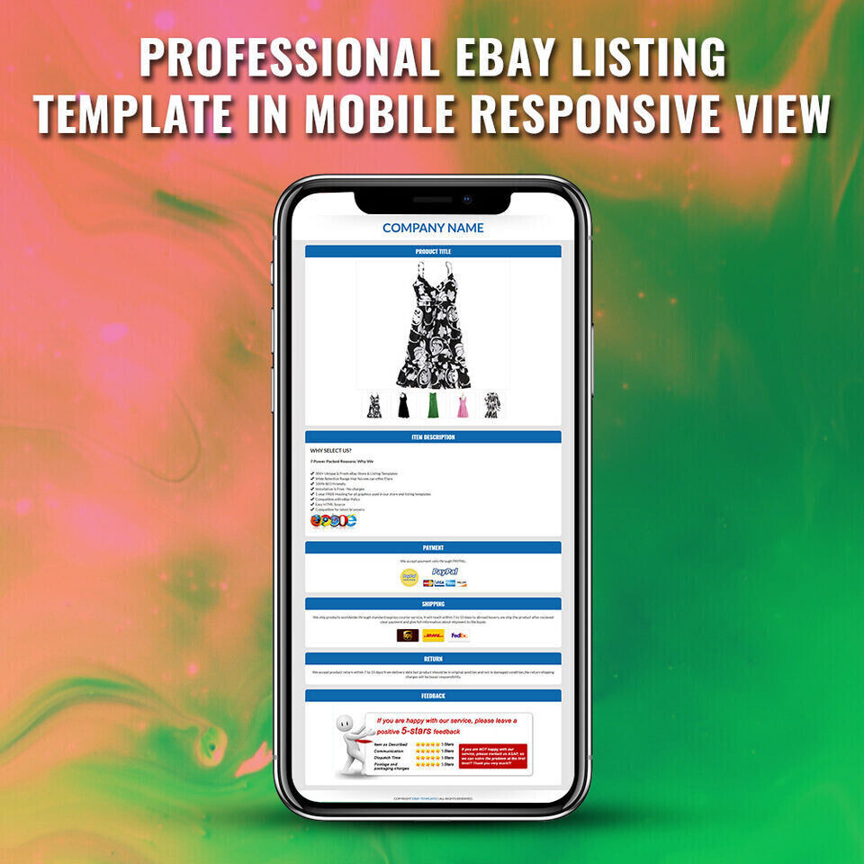 eBay Mobile Responsive Template Auction Listing Professional HTTPS Secure 2019
