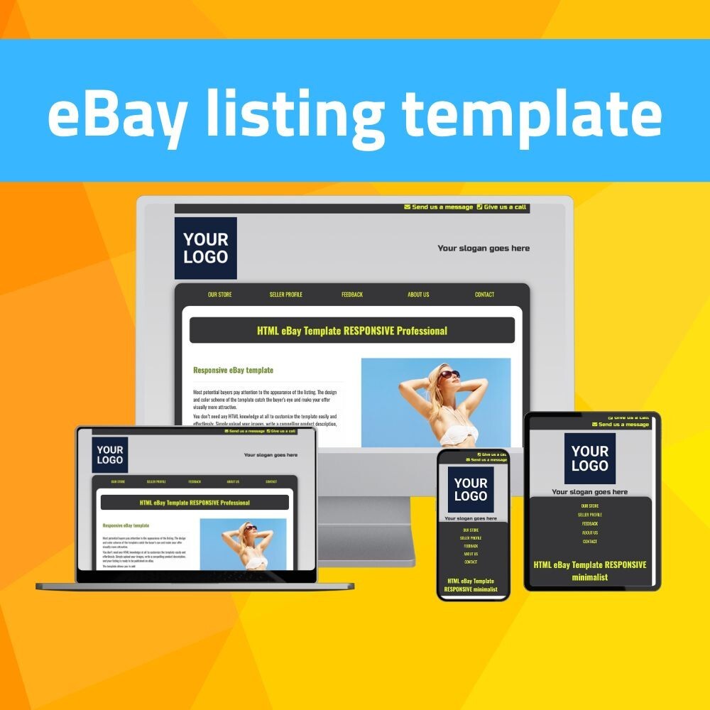 HTML eBay Template – RESPONSIVE Natural – grey/yellow – Editor included