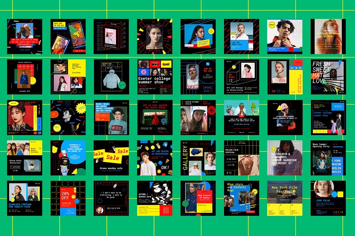 Social Media Post Templates Kit 40 PSD 3 Color Schemes & 30 Stories Bundle