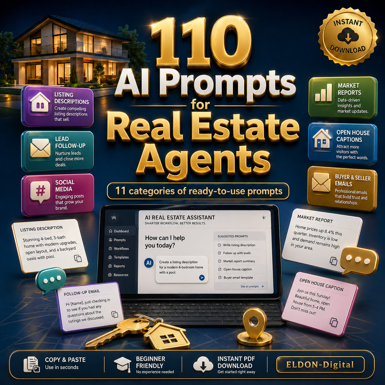 AI For Real Estate Agents | 110 ChatGPT Prompts + 50 Page Guide + Automation