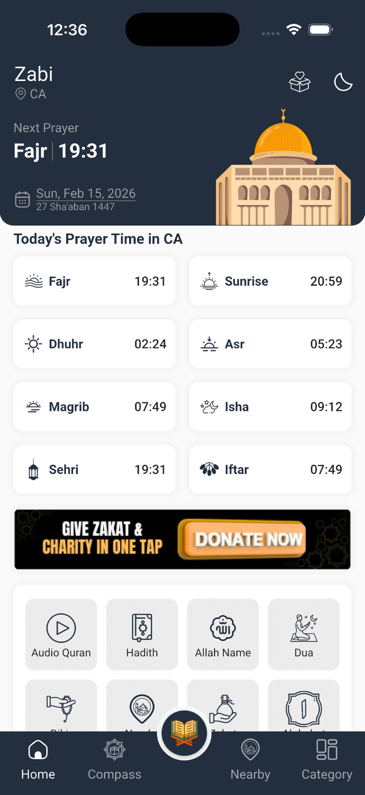 Zain Islamic Flutter App | Android & iOS App | Quran, Prayer Time, Qibla & Zakat