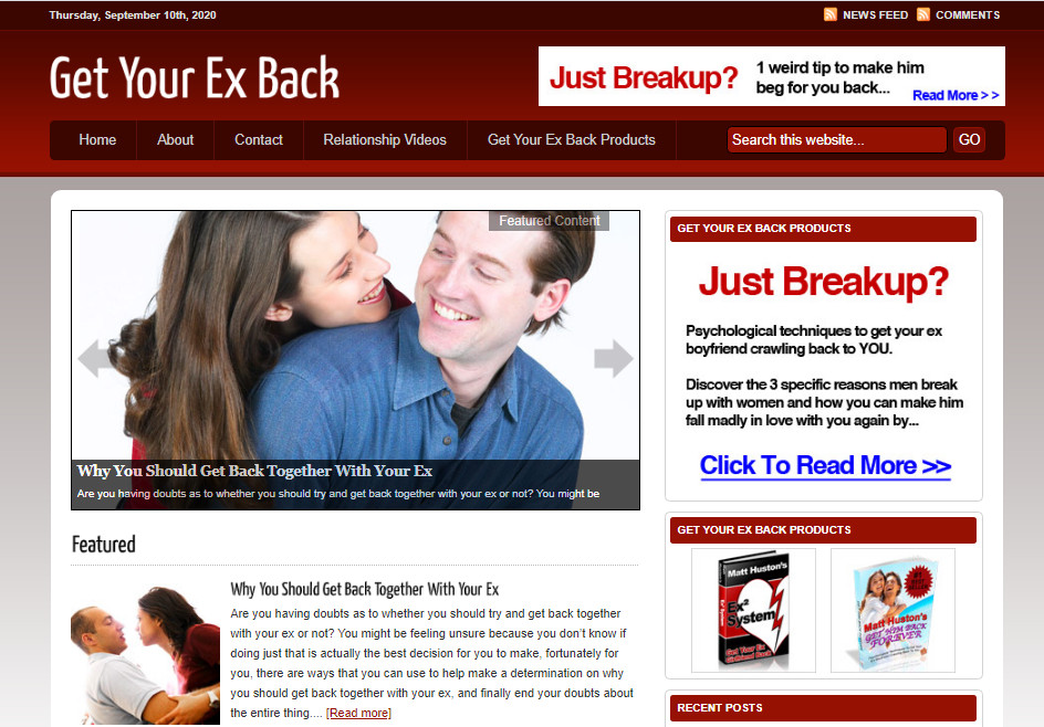 Get Your Ex-Back Blog Ready Made Affiliate Website – Free Hosting / Setup