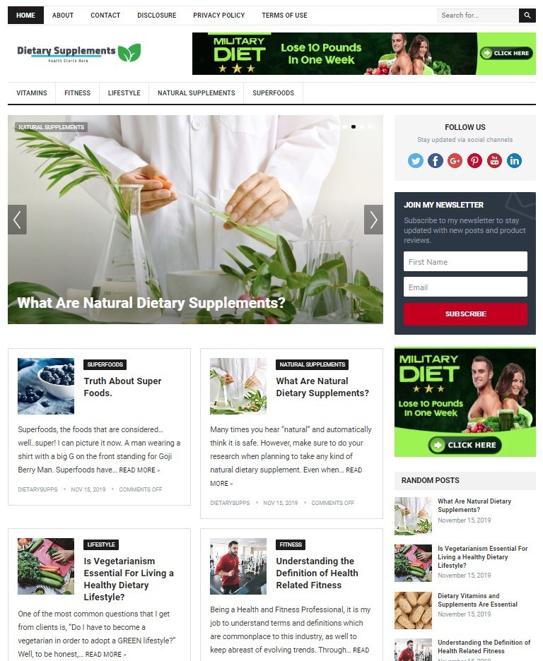 DFY DIETARY SUPPLEMENTS WORDPRESS THEME+FREE SETUP PRE-DESIGNED BANNERS AND ADS