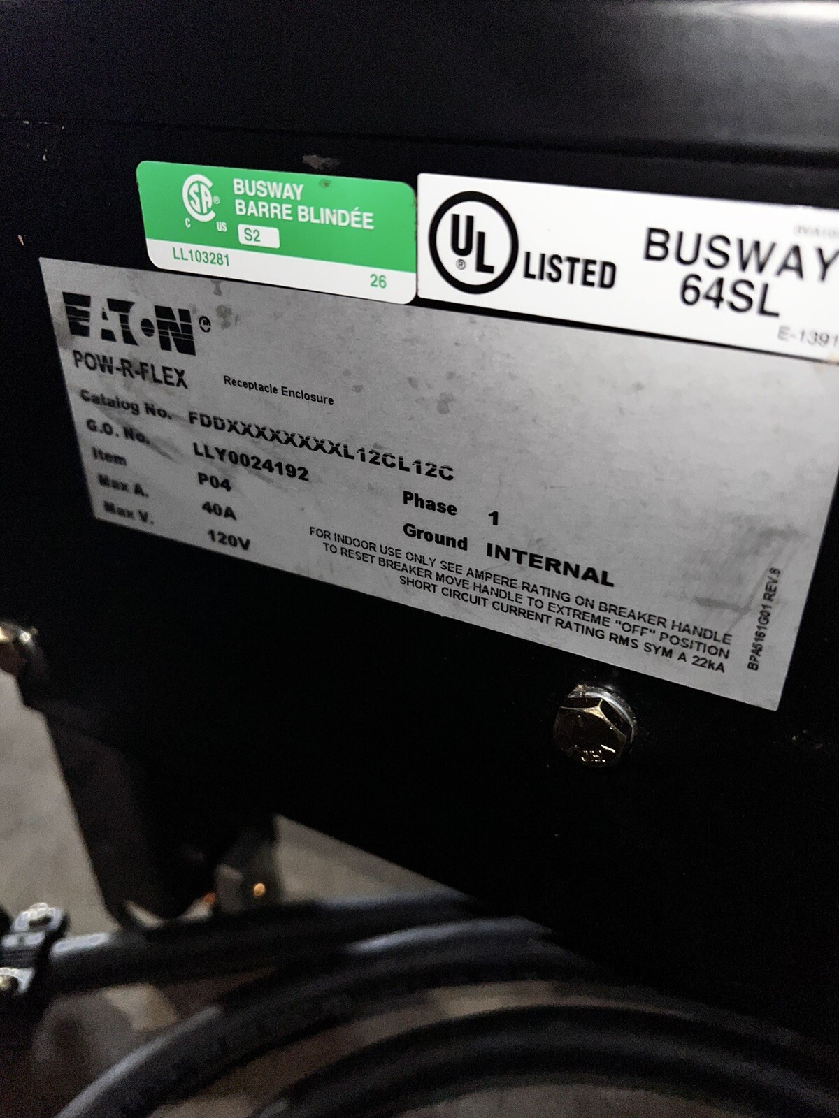 Used Eaton FDDXXXXXXL12CL12C POW-R-FLEX 40A 120V