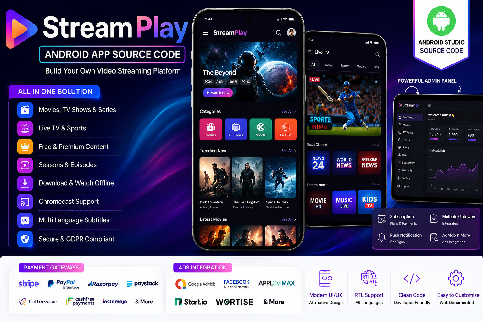 StreamPlay Android App | Streaming + OTT Platform | Movies, TV Shows, Live TV
