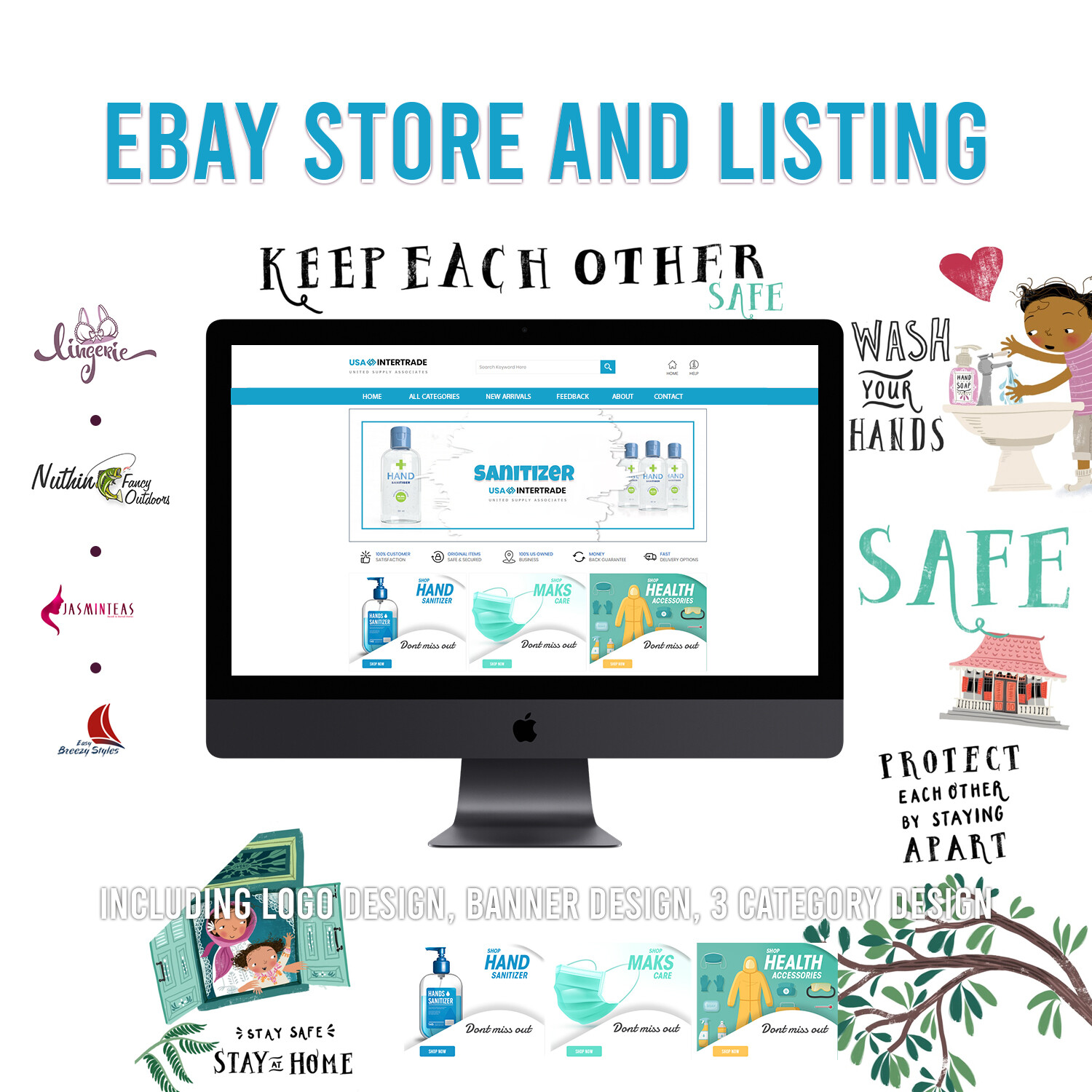 Ebay Store Design & Listing Template, Mask, Gloves theme 2020 FREE LOGO DESIGN