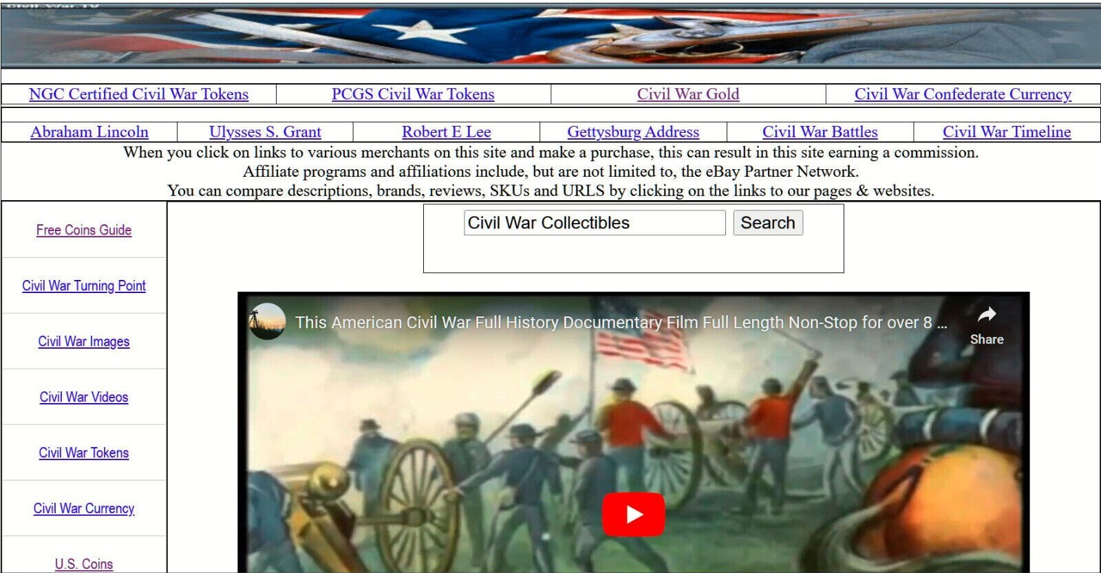 Civil-War.TV DOMAIN Civil War Gold-Tokens-Currency-Gettysburg-Lincoln-Grant-Lee