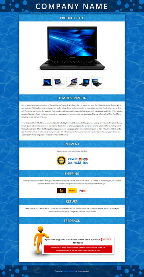 Mobile Responsive eBay Listing Template Auction Gallery Html Professional Design
