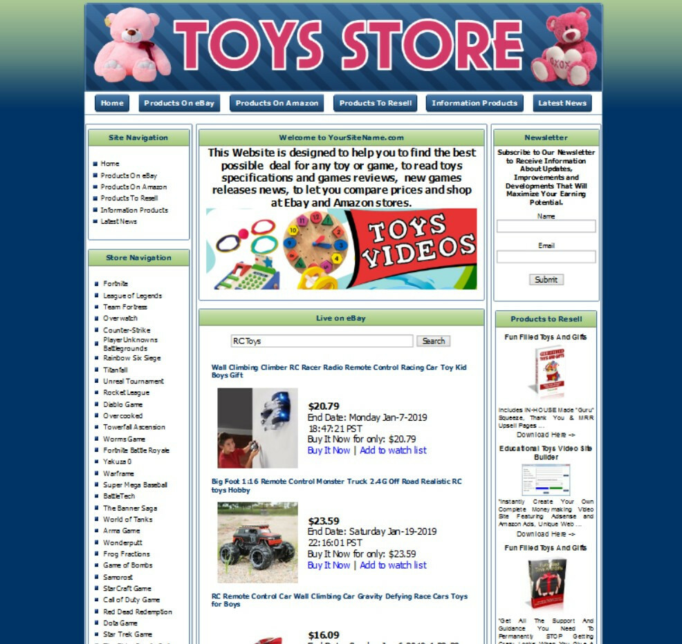 TOYS STORE WEBSITE FOR SALE. MAKE MONEY ONLINE.
