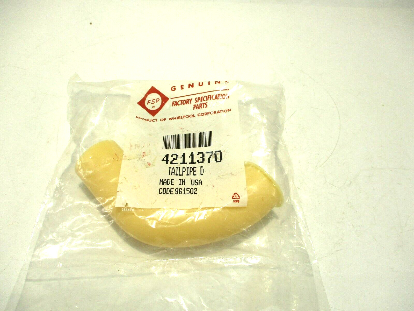 NEW GENUINE OEM FSP WHIRLPOOL 4211370 GARBAGE DISPOSAL TAILPIPE