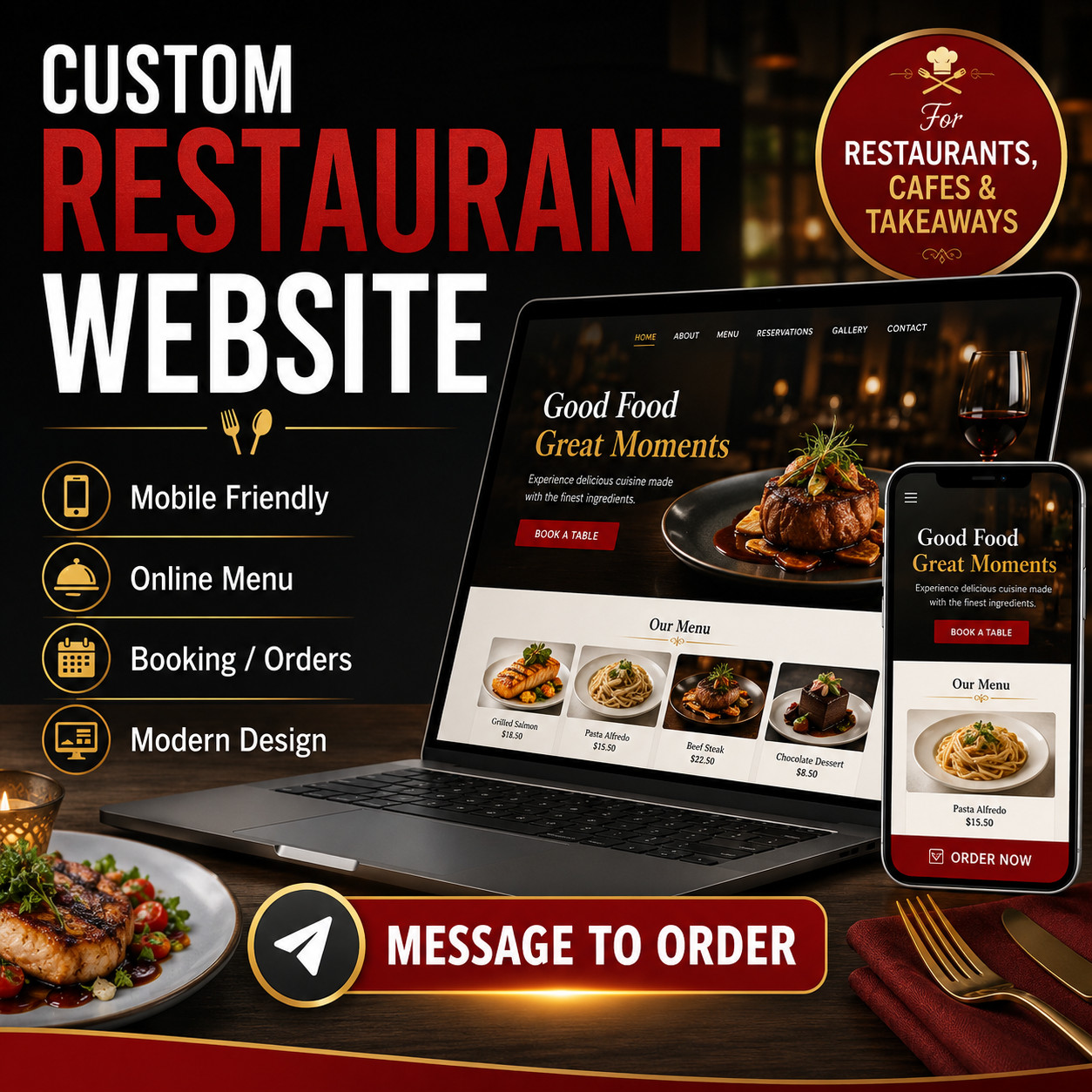 Custom Restaurant Website Design | Cafe Takeaway Food Business Website Service
