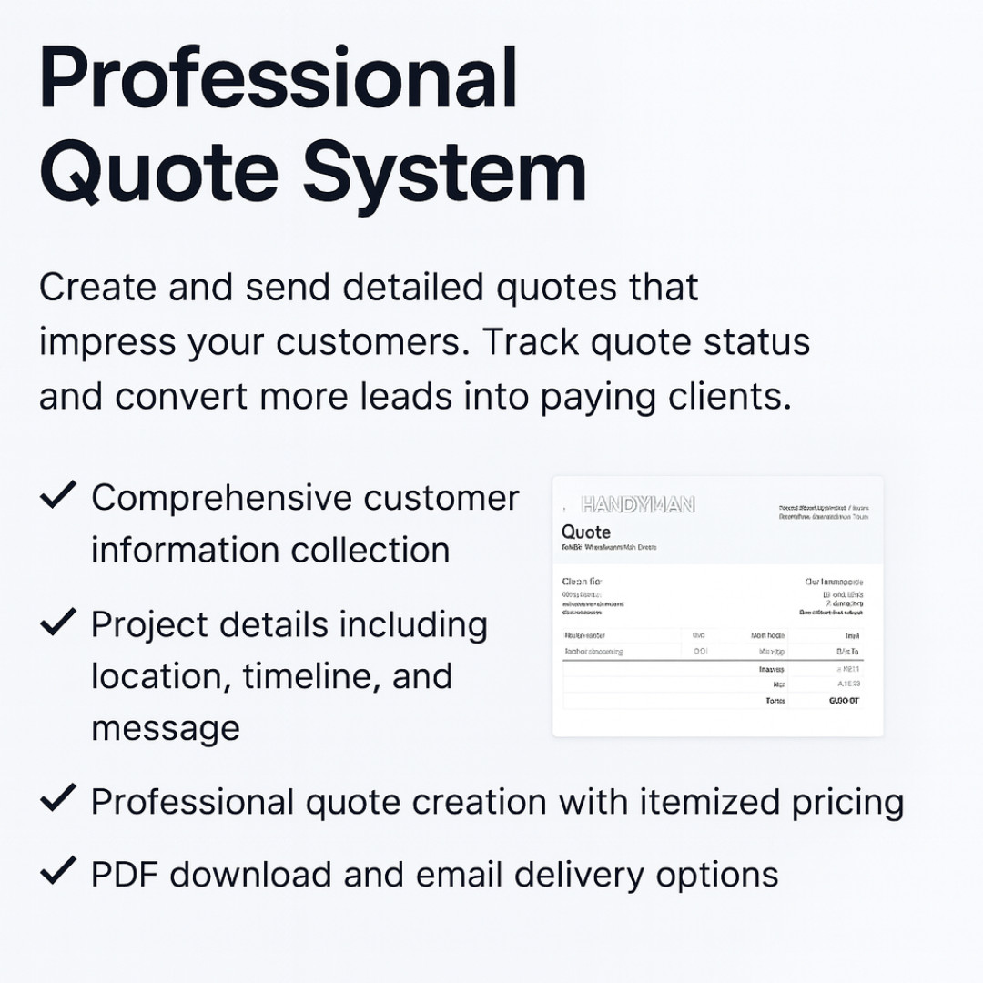 Professional Handyman Website with Smart Booking & Quoting System Tools Included
