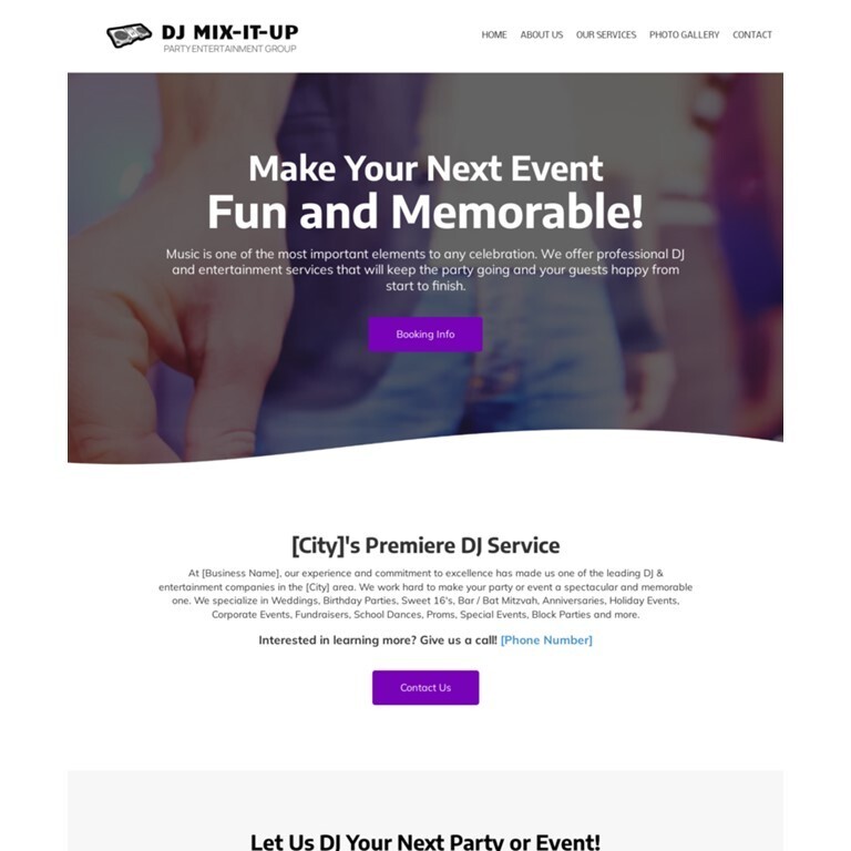 DJ Entertainment Service Customized Business Website *SEE FULL DESCRIPTION*