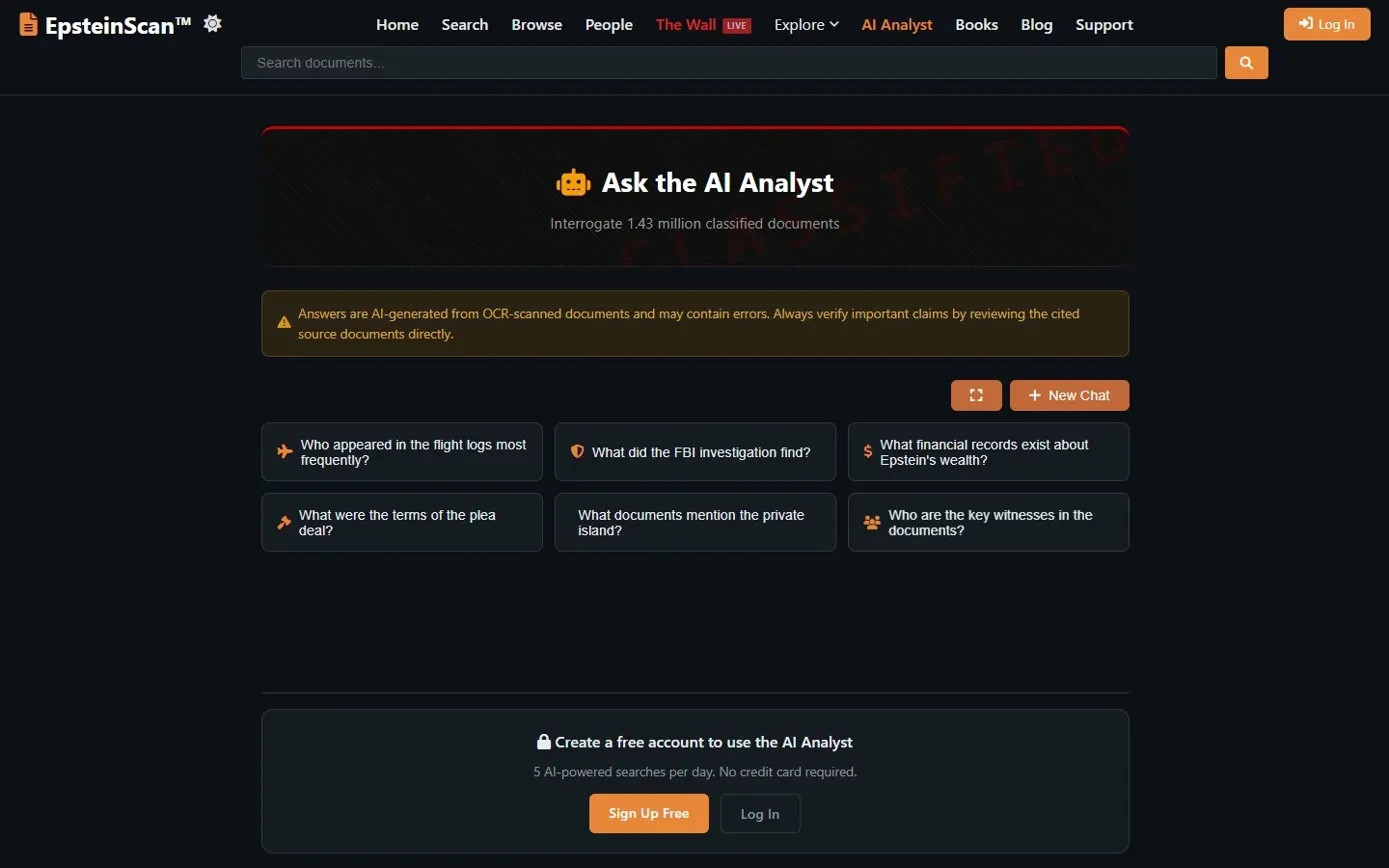For Sale: EpsteinScan.org – 1.4M Document Search Engine Website | 441K+ Visitors