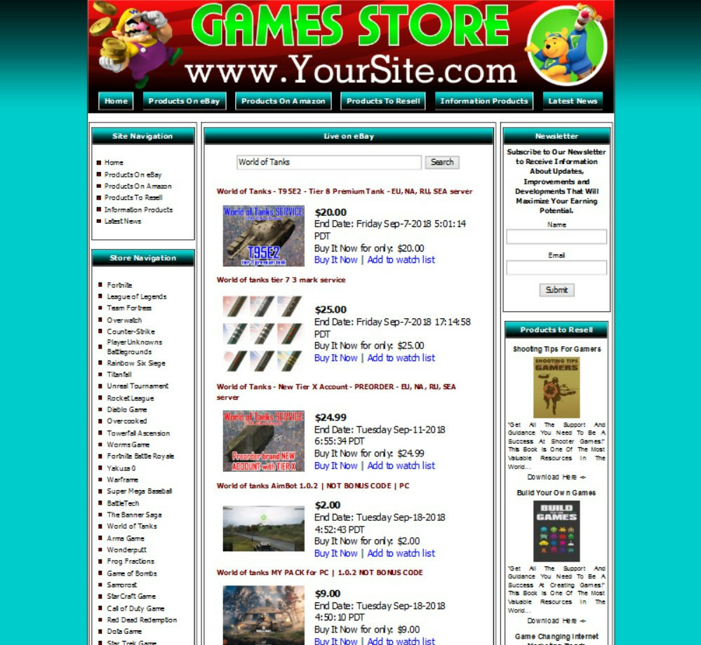 VIDEO GAMES STORE Ecommerce Website for Sale