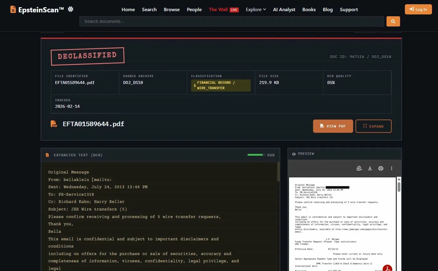 For Sale: EpsteinScan.org – 1.4M Document Search Engine Website | 441K+ Visitors