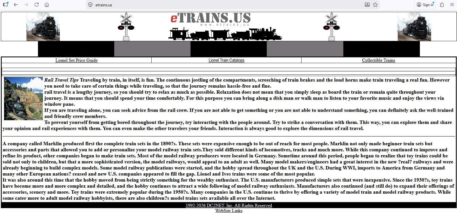 eTrains.US PREMIUM DOMAIN & INTERNET WEBSITE FOR COLLECTIBLE MODEL TRAINS & INFO