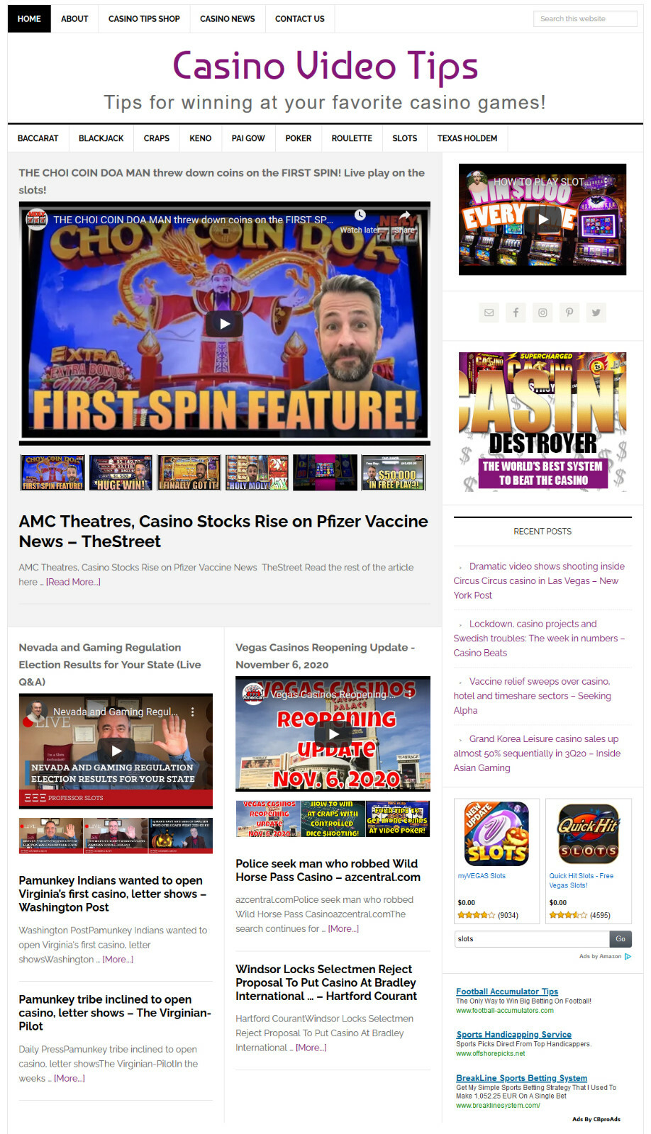 * CASINO VIDEO TIPS * blog website business for sale w/ AUTO UPDATING CONTENT!