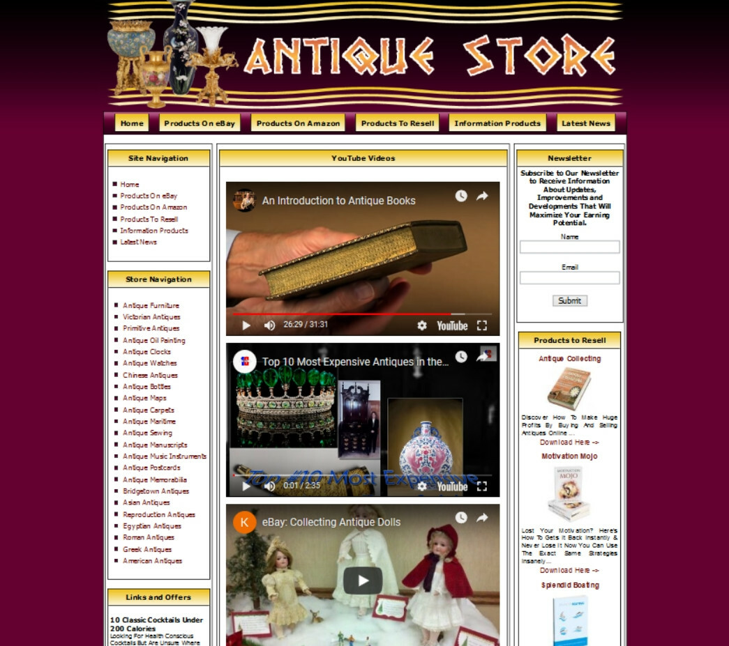 ANTIQUE STORE WEBSITE FOR SALE.Amazon Store Google Youtube Business