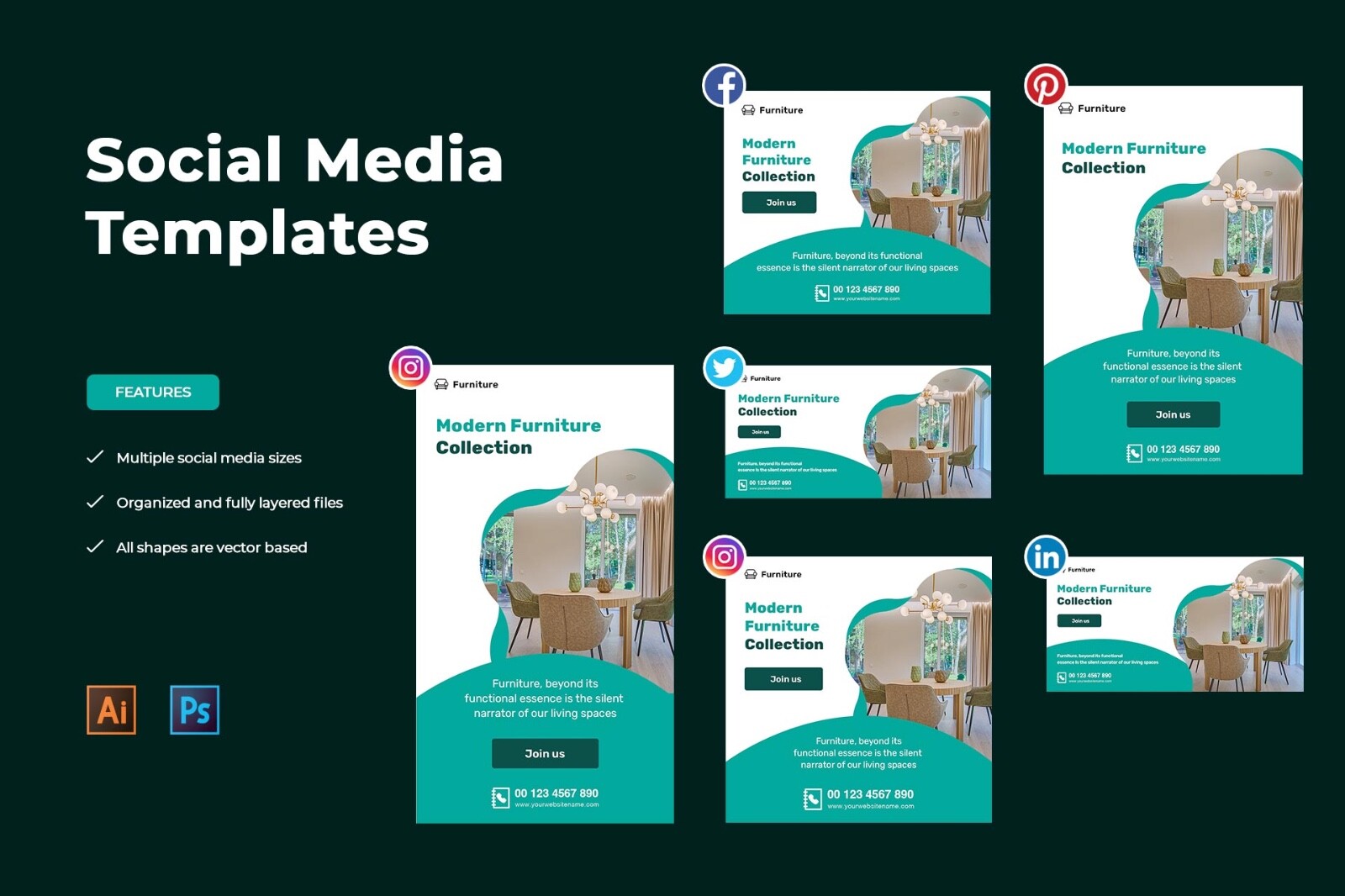Modern Furniture Social Media Marketing Templates