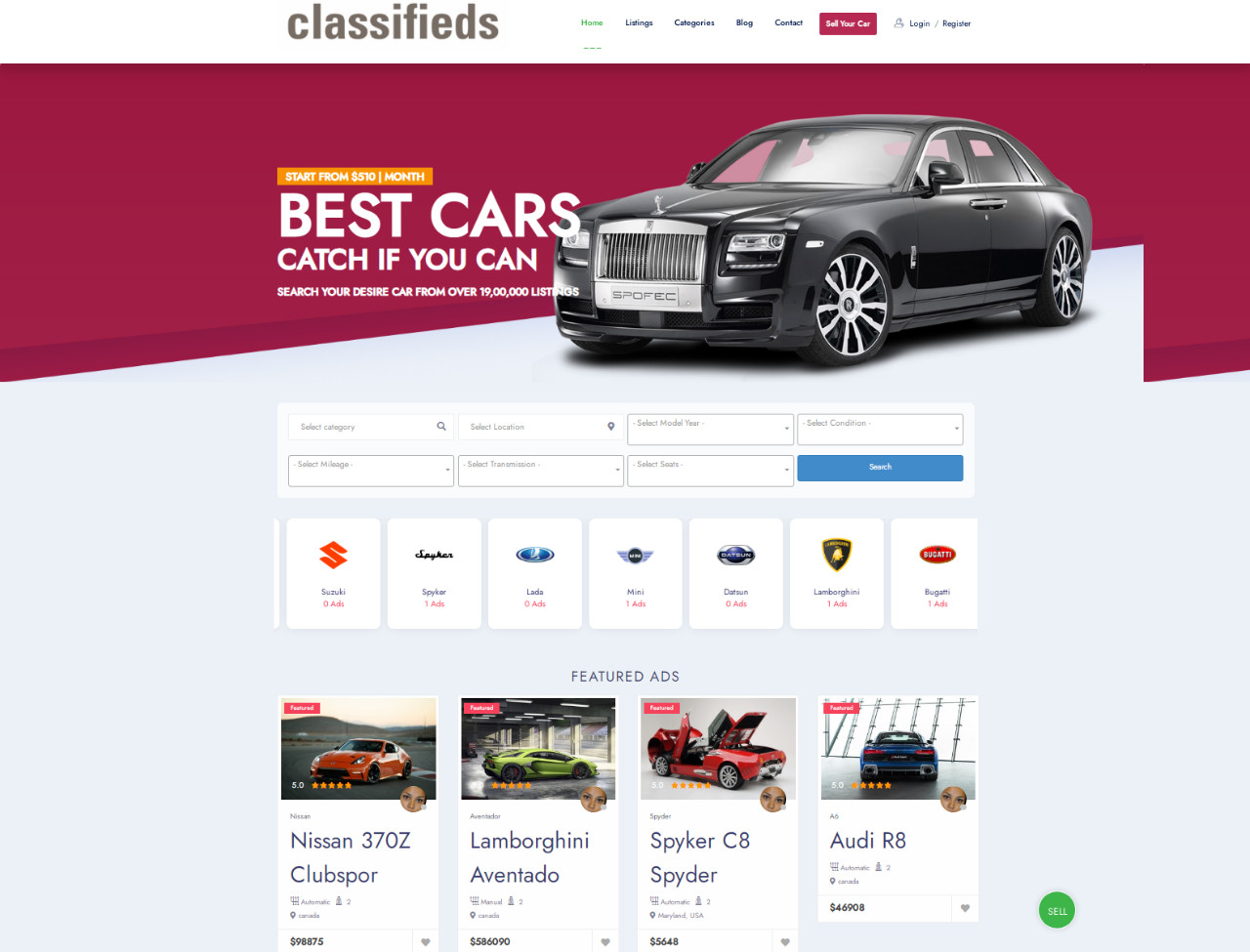 Beautiful Car Classified Website Free hosting / Free Installation Setup