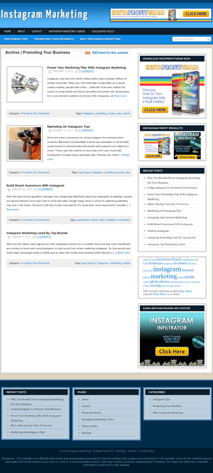 Instagram-Marketing-Blog-Plus-Ready Made Affiliate Website- Free Hosting/ Setup