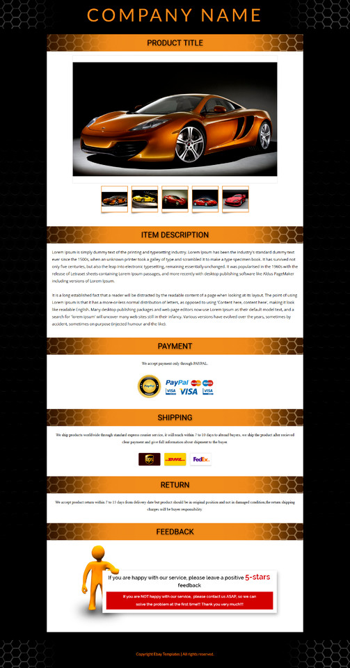 eBay Mobile Responsive Listing Templates Auction Gallery Html for Automobiles
