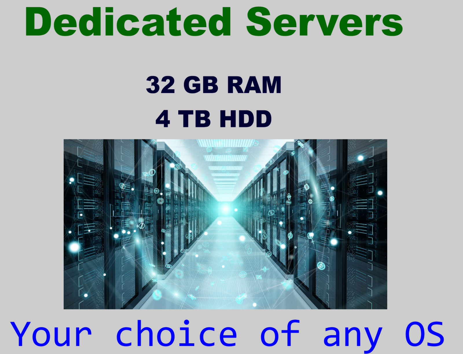 Dedicated Server ANY Operating system 32GB RAM, 4TB GB HDD, 24hour support