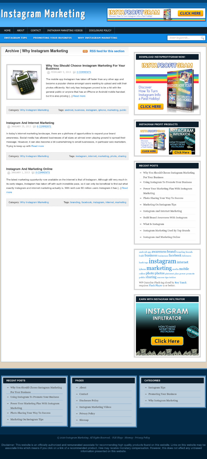 Instagram-Marketing-Blog-Plus-Ready Made Affiliate Website- Free Hosting/ Setup