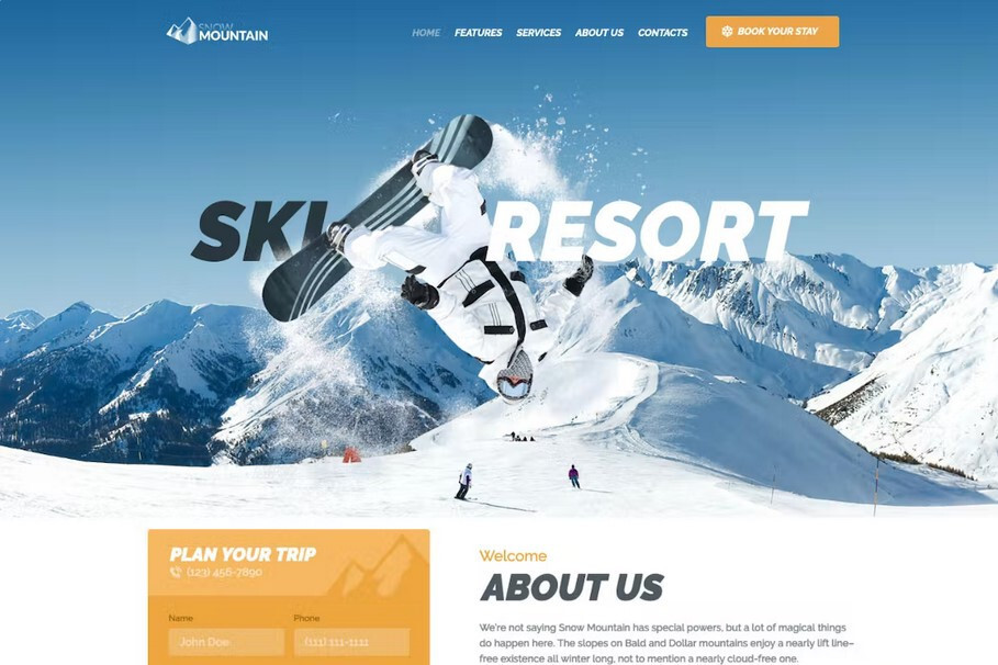 Beautiful Ski Resort & Snowboard School WP – Snow Mountain ⭐GPL⭐