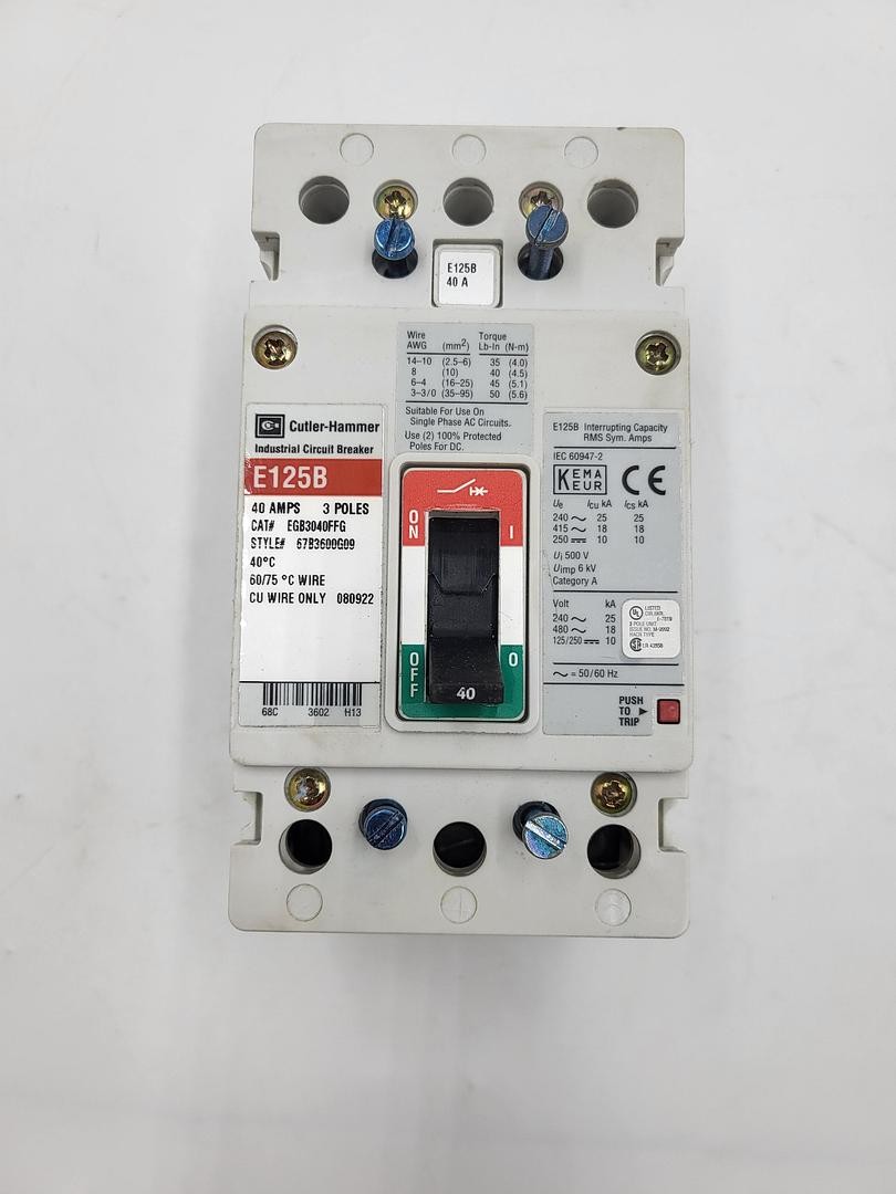 Cutler Hammer Industrial Circuit Breaker E125B 40 amps EGB3040FFG