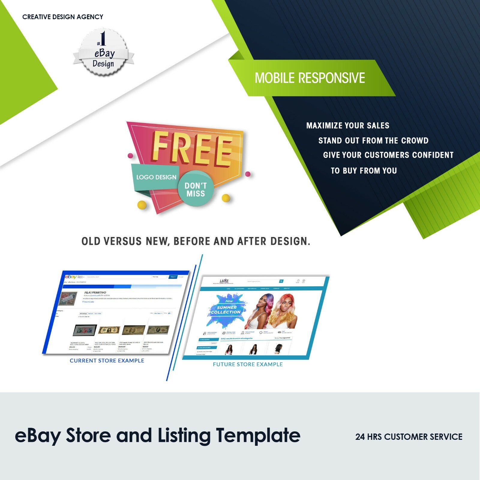 Ebay Listing Template Store Responsive Auction Compliant 2021 Design Html & LOGO