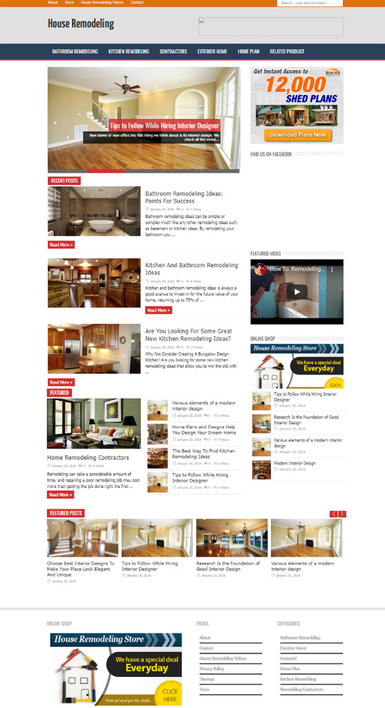 House Remodeling Niche Blog Site Affiliate Income Free Hosting / Setup
