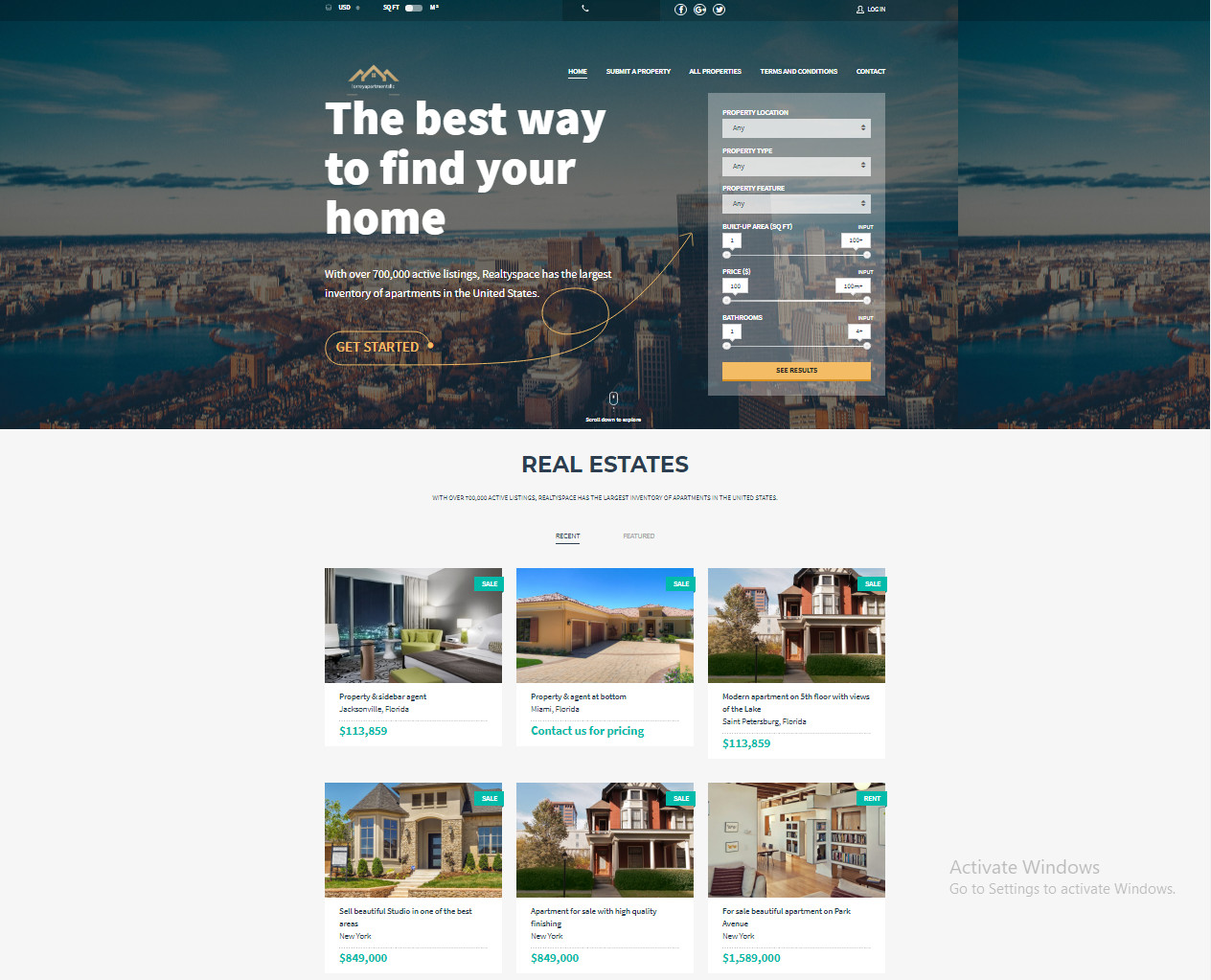 New Modern Real Estate / Property Website / Free Hosting / Setup