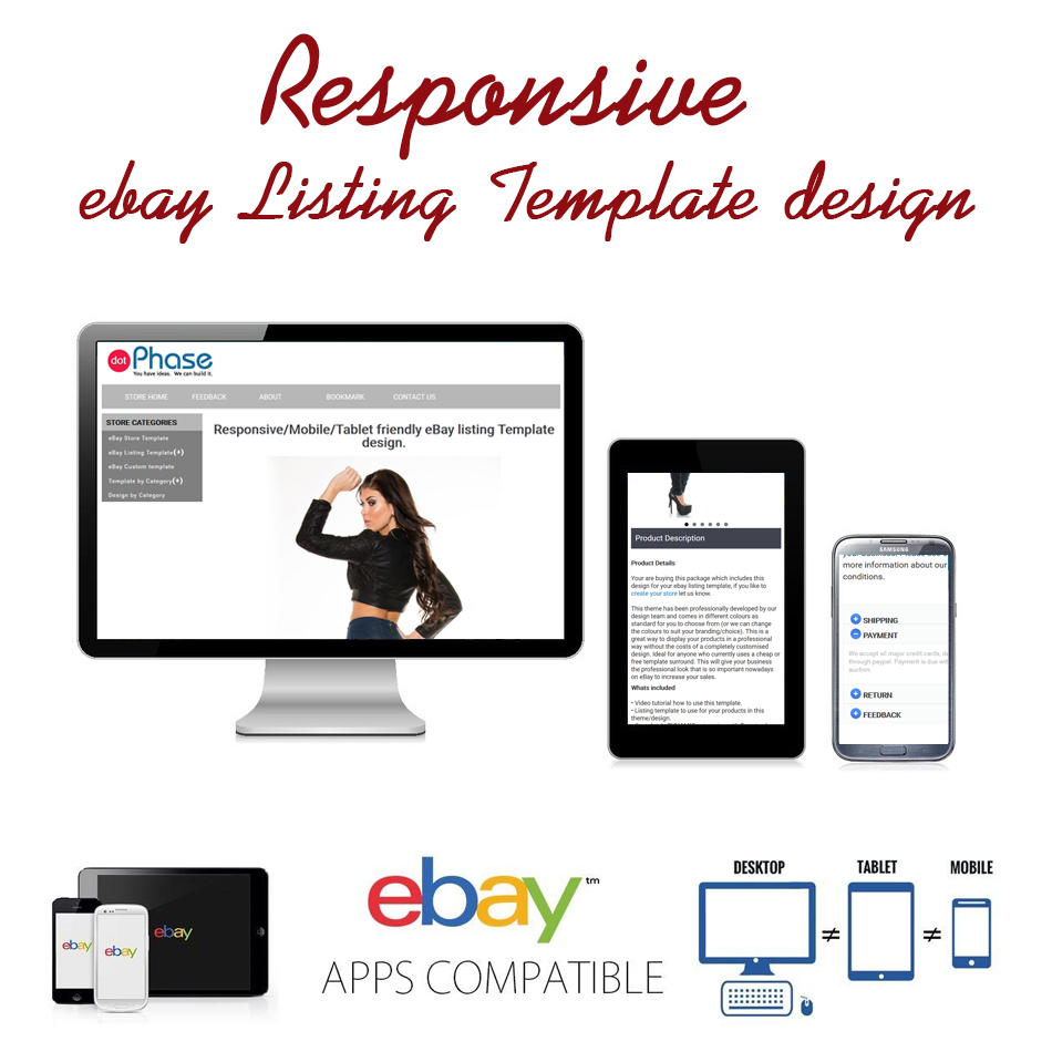 Responsive ebay HTML Listing Template design, auctiva, inkfrog, Listing Template