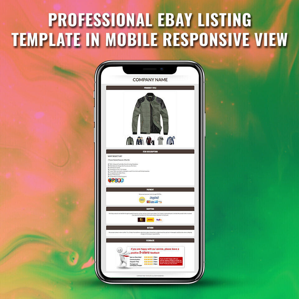 eBay Listing Template HTML Professional Mobile Responsive Design 2019 Universal