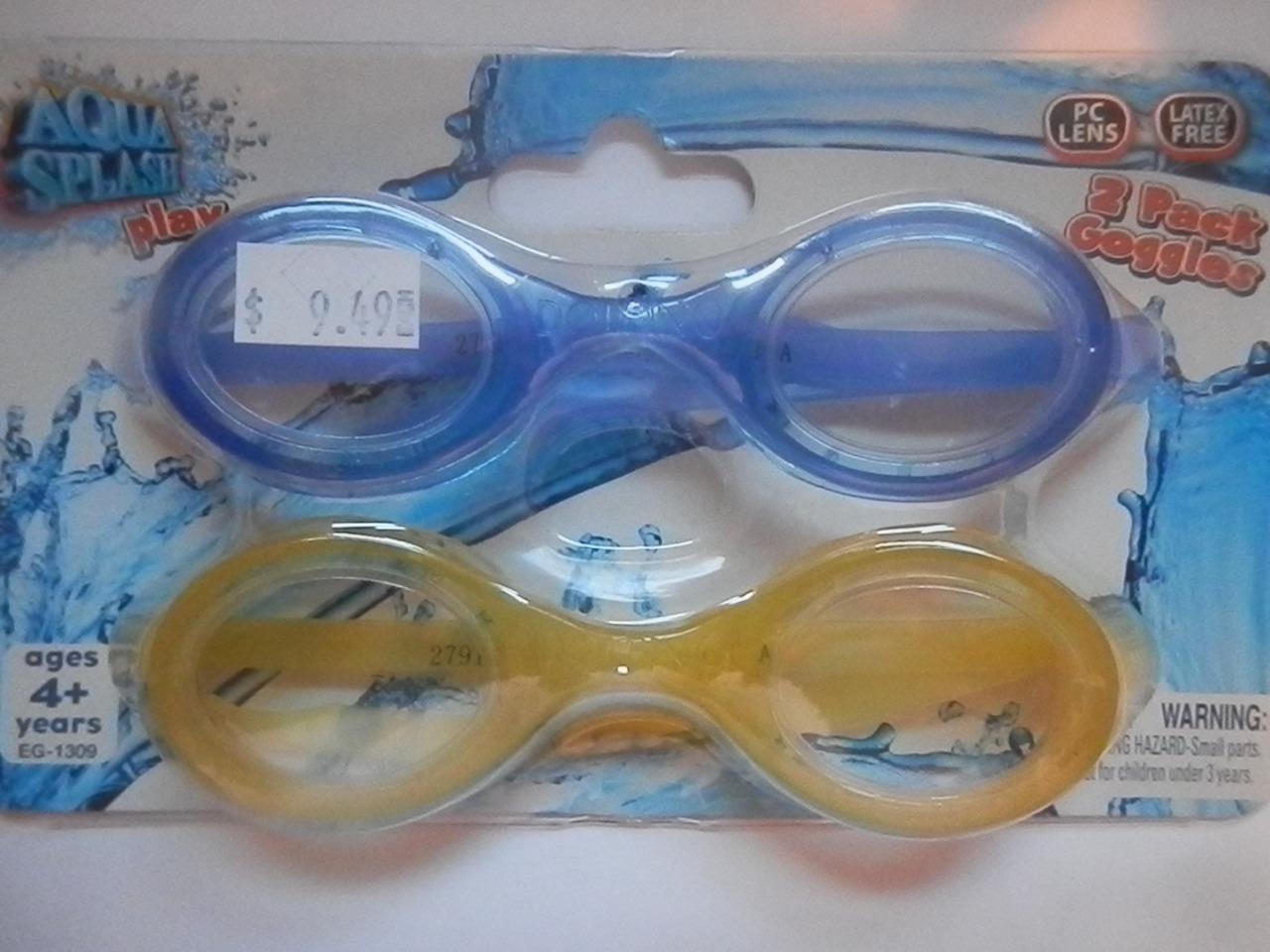 2 Pack Goggles PC Lens Latex Free AQUA SPLASH play Blue and Yellow Ages 4+ NEW