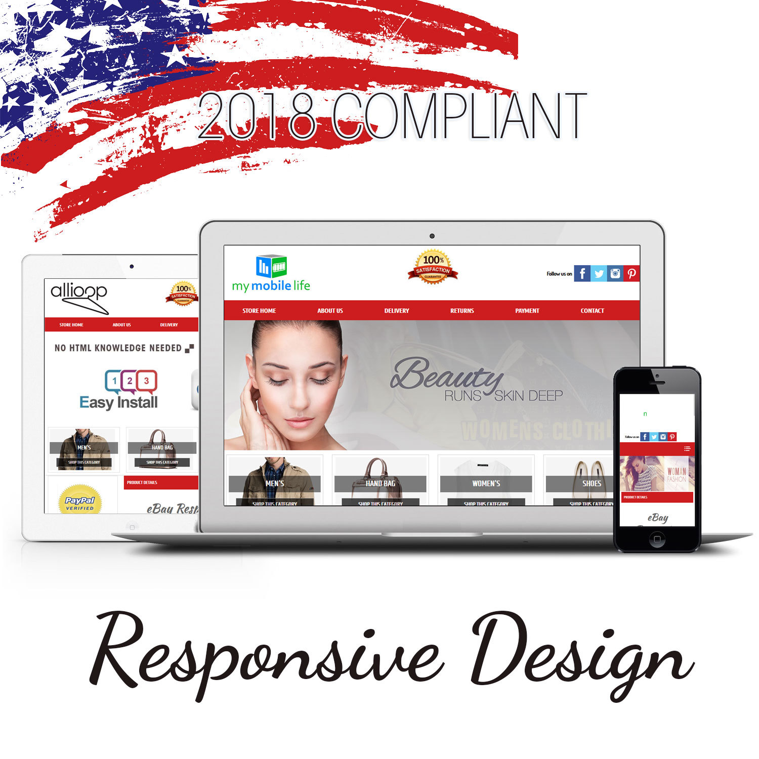 Professional eBay Listing Template Blue Dynamic Category HTML Auction Design
