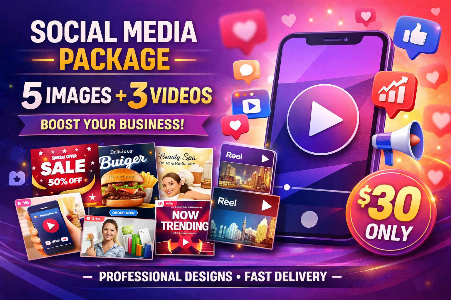 Social Media Package: 5 Images + 3 Videos for Business Promotion | Professional