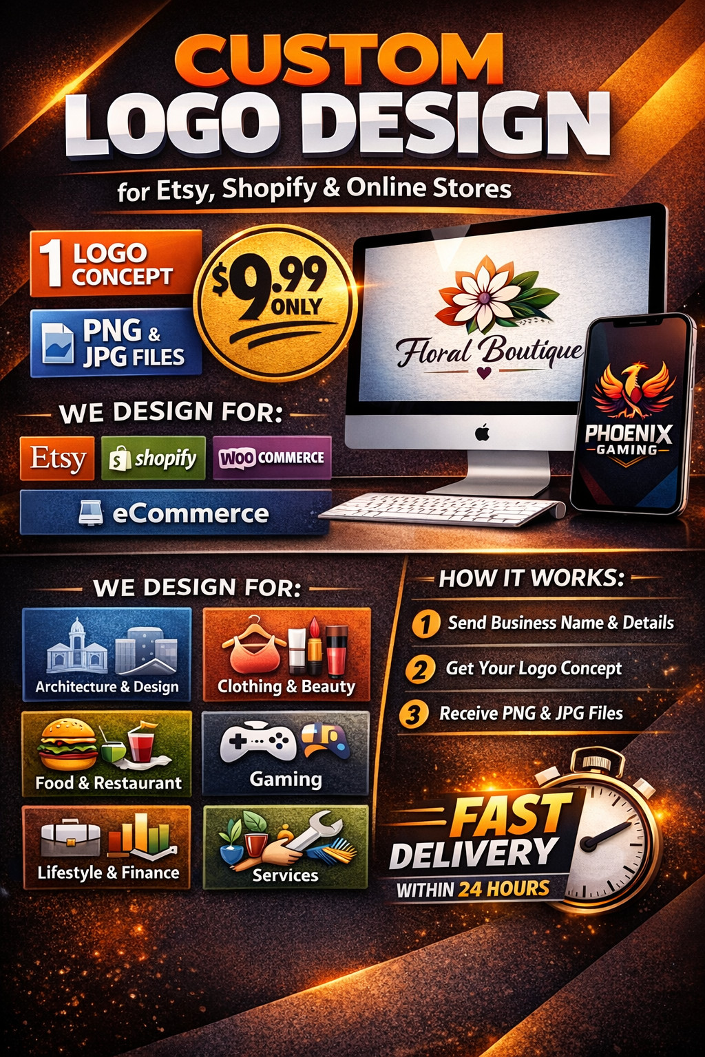 Custom Logo Design Service for Etsy, Shopify, eCommerce, Startup | PNG JPEG 24H