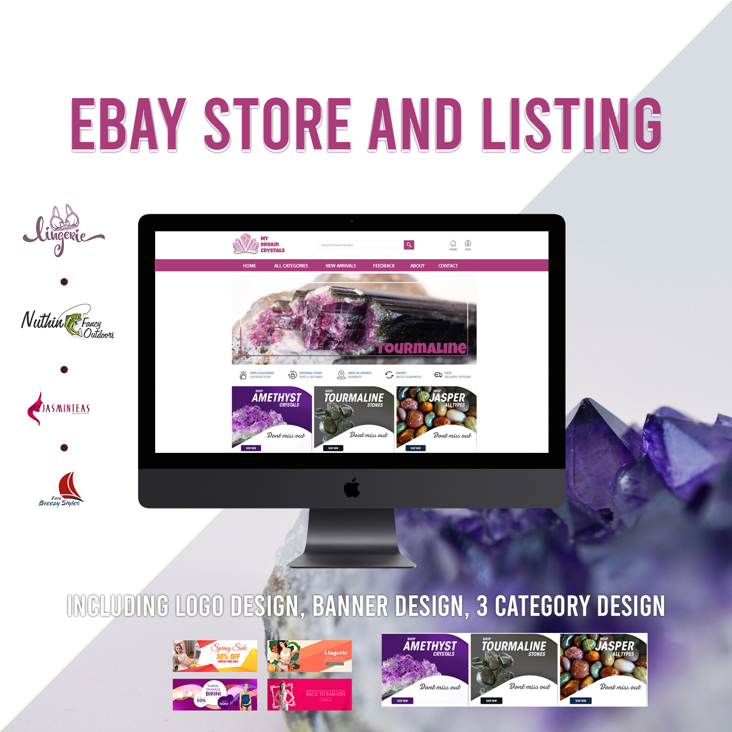 eBay store Listing Template design, Emerald theme Purple FREE LOGO,BANNER DESIGN